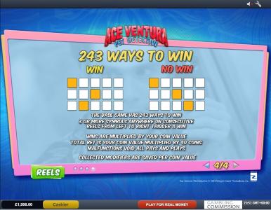 Ace Ventura Slot Machine 243 Ways to Win Screen