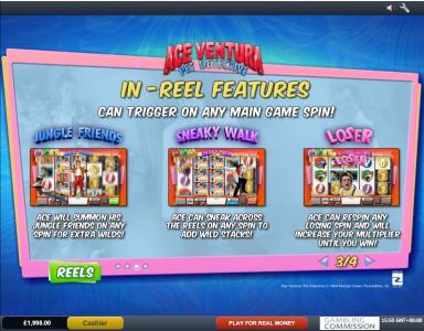 Ace Ventura Slot Machine In-Reel Features Screen
