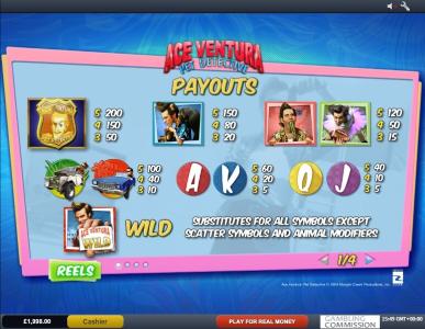 Ace Ventura Slot Machine Paytable Screen