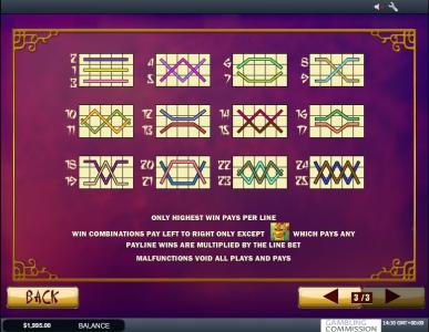 Wu Long Slot Machine Paylines Screen