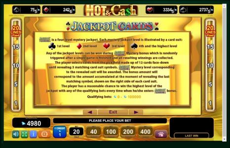 Hot Cash Slot Machine Jackpot Cards Feature Screen