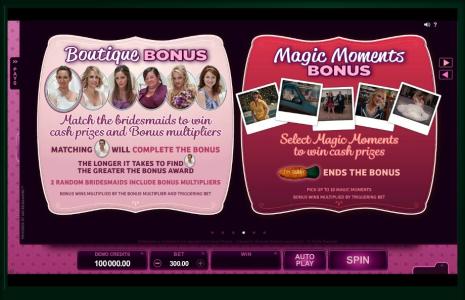 Bridesmaids Slot Machine Boutique and Magic Moments Bonus Screens