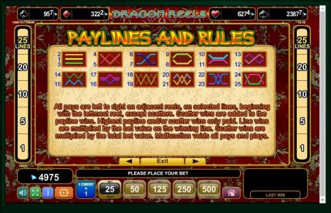 Dragon Reels Slot Machine Paylines Screen