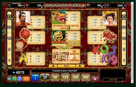 Dragon Reels Slot Machine Paytable Screen