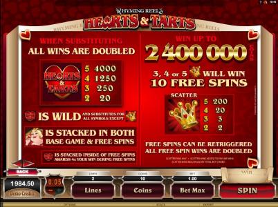 Queen of Hearts Slot Machine Free Spins Bonus Screen
