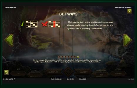 Jungle Spirit: Call of the Wild Slot Machine Bet Ways Screen