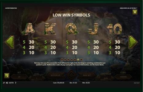Jungle Spirit: Call of the Wild Slot Machine Paytable Screen