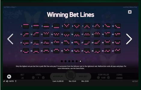 Butterfly Staxx Slot Machine Paylines Screen