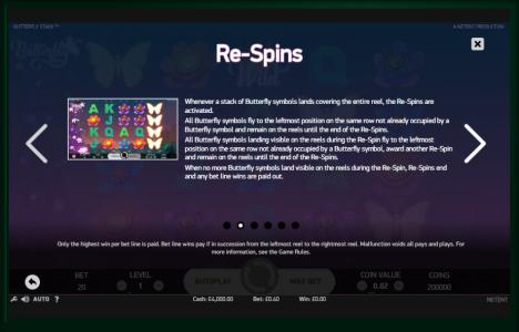 Butterfly Staxx Slot Machine Fe-Spins Bonus Screen