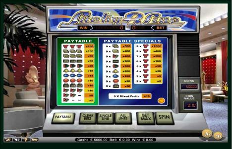 Lucky 8 Line Slot Machine Paytable Screen