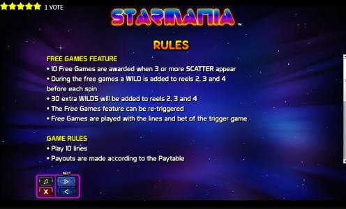 Starmania Slot Machine Game Rules Screen