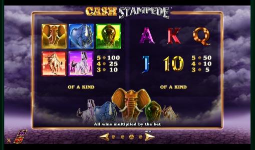 Cash Stampede Slot Machine Paytable Screen