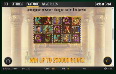 Book of Dead Slot Machine Paytable Screen