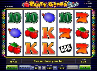 Party Games Slotto Slot Machine Paytable Screen