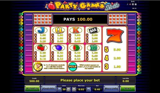 Party Games Slotto Slot Machine Paytable Screen