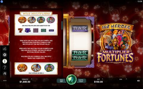 108 Heroes Multiplier Fortunes Slot Machine Wild Symbol Screen