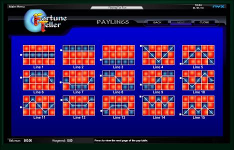 Fortune Teller Slot Machine Paylines Screen