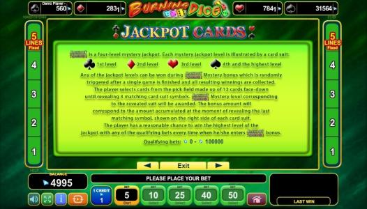 Burning Dice Slot Machine Jackpot Cards Feature Screen