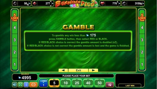Burning Dice Slot Machine Gamble Feature Screen