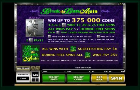 Break da Bank Again Slot Machine Free Spins Feature with Multiplier Awards Screen