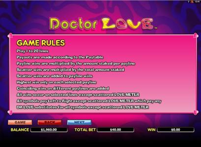 Doctor Love Slot Machine Game Rules Screen