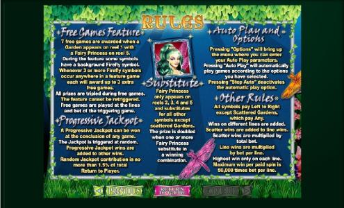 Enchanted Garden Slot Machine Game Rules Screen