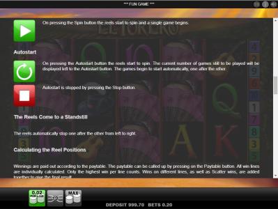El Torero Slot Machine Playback Information Screen