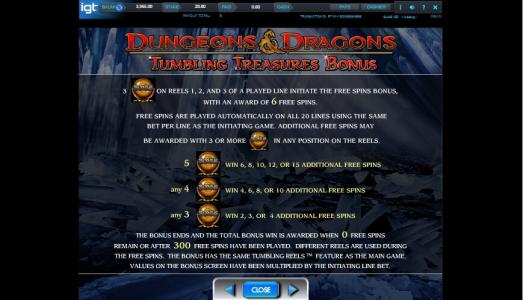 Dungeons and Dragons Crystal Caverns Slot Machine Tumbling Treasures Bonus Screen