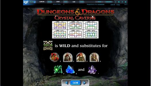 Dungeons and Dragons Crystal Caverns Slot Machine Paylines Screen