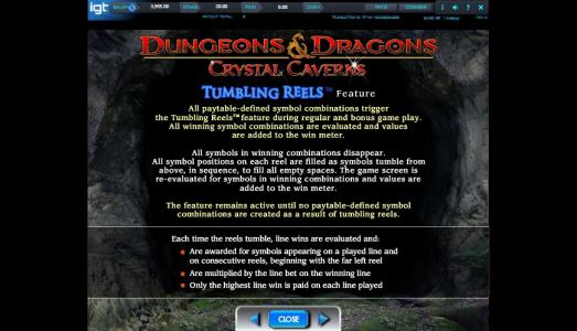 Dungeons and Dragons Crystal Caverns Slot Machine Tumbling Reels Feature Screen