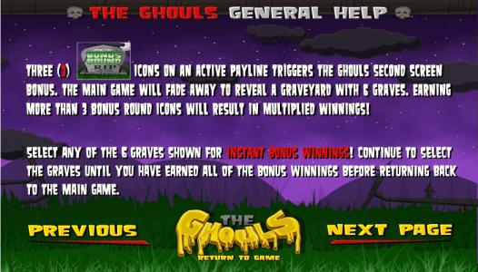 Ghouls Gold Slot Machine Ghouls Bonus Round Instructions Screen