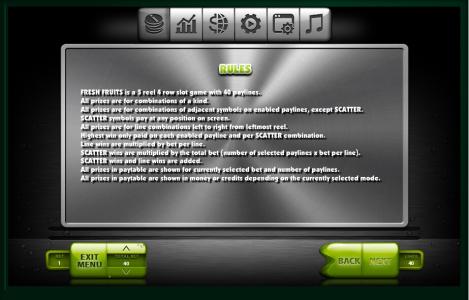 Fresh Fruits Slot Machine Game Rules Screen
