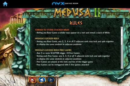 Medusa II Slot Machine Game Rules Screen