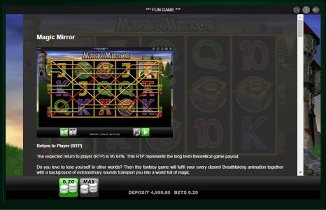 Magic Mirror Slot Machine Magic Mirror Paylines and RTP Information Screen