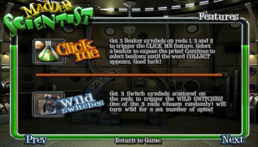Madder Scientist Slot Machine Scatter Awards and Wild Symbol Screen