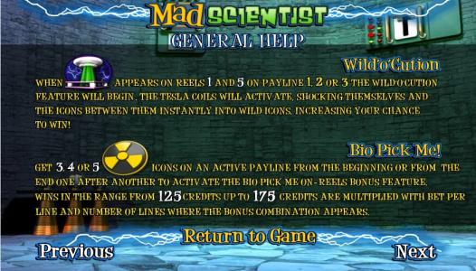 Madder Scientist Slot Machine Mad Scientist General Help Screen