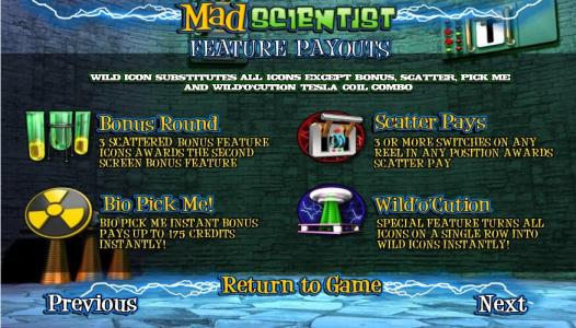 Madder Scientist Slot Machine Scatter Awards and Wild Symbol Screen