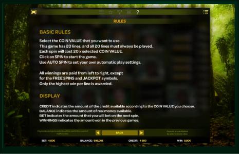 Platoon Wild Slot Machine Game Rules Screen