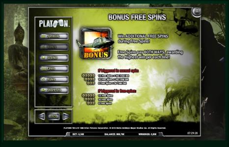Platoon Wild Slot Machine Free Spins Bonus Screen