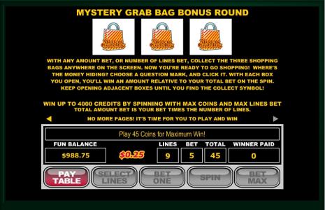 Shopping Spree Slot Machine Bonus Round Screen