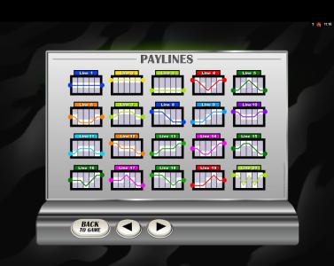 Retro Reels Slot Machine Paylines Screen
