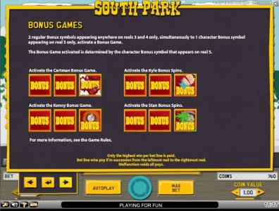 South Park Slot Machine Bonus Game Screen