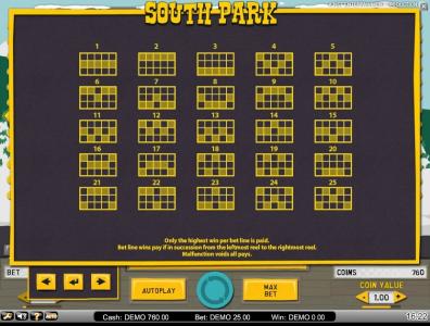 South Park Slot Machine Paylines Screen
