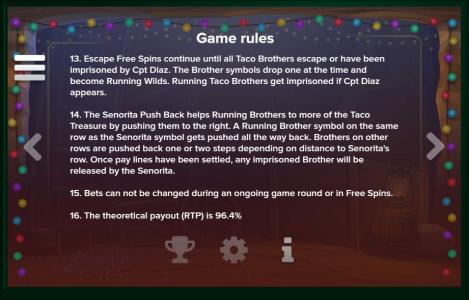 Taco Brothers Saving Christmas Slot Machine Game Rules Screen