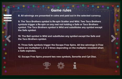 Taco Brothers Saving Christmas Slot Machine Game Rules Screen
