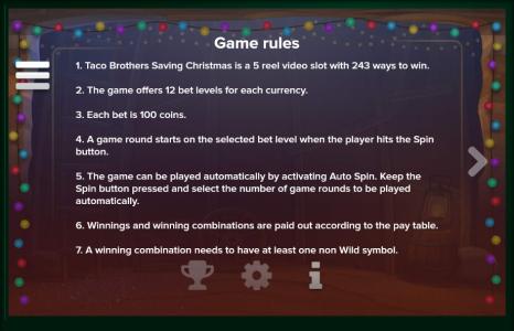 Taco Brothers Saving Christmas Slot Machine Game Rules Screen