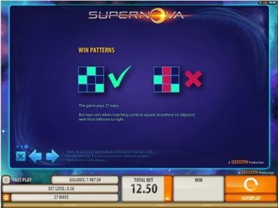 Supernova Slot Machine Supernova Win Patterns Screen