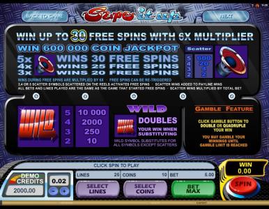 Supernova Slot Machine Paytable Screen