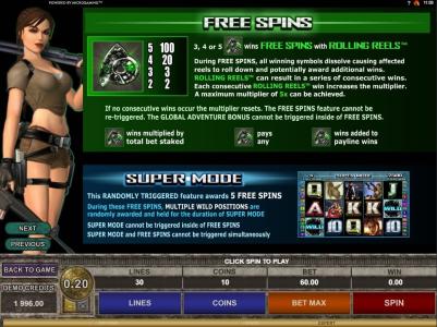 Tomb Raider Secret Of the Sword Slot Machine Free Spins Bonus Screen