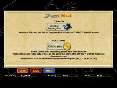 Zorro Slot Machine Zorro Bonus Feature Screen